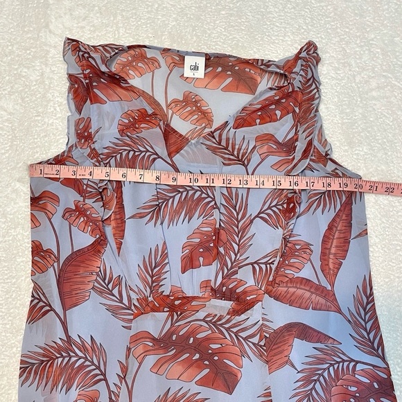 CAbi Style #5381 Isabel Blue Coral Palm Leaf Print Ruffle Sleeve Summer Dress L - Picture 8 of 14